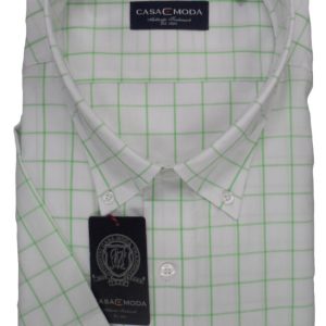 Casa Moda overhemd korte mouw wit met groene ruit button down