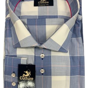 Culture overhemd lange mouw blauw en wit ruit design