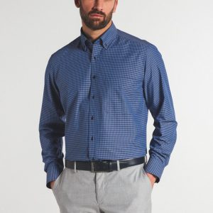 Eterna overhemd blauw blokjes design strijkvrij