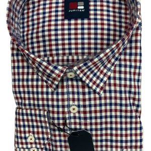 Jupiter overhemd lange mouw rood, wit en blauw ruitje
