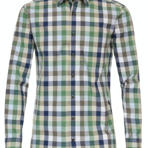 Redmond overhemd lange mouw blauw, groen en beige ruit button down