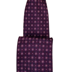 Stropdas paars, lila en camel blokjes design