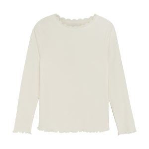 Huttelihut t-shirt ls rib met kant tofu wit