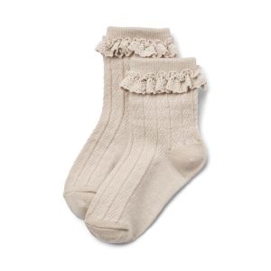 Wheat Nora wollen sokken off-white wit kant